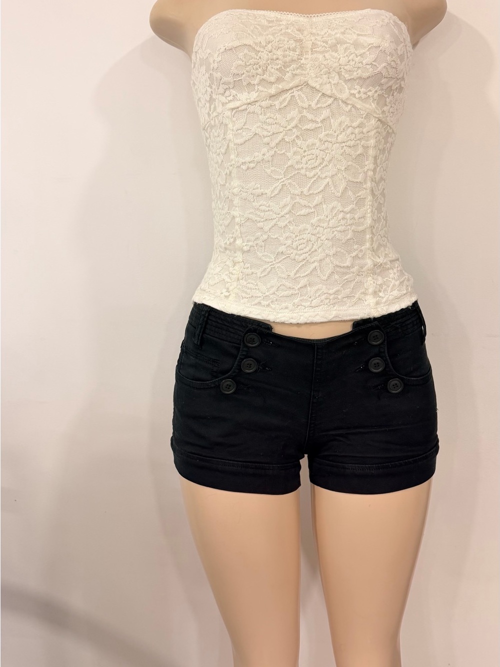 bebe Sexy nude Lace Strapless bustier Crop Top Y2K